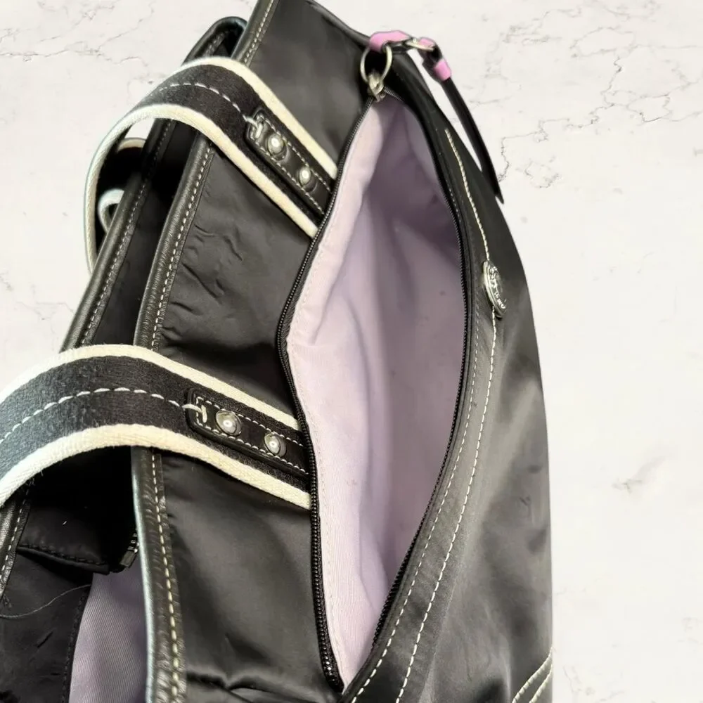 Vintage Y2K Coach Hamptons Handbag M0694-F11993 Black Nylon with Lavender Trim